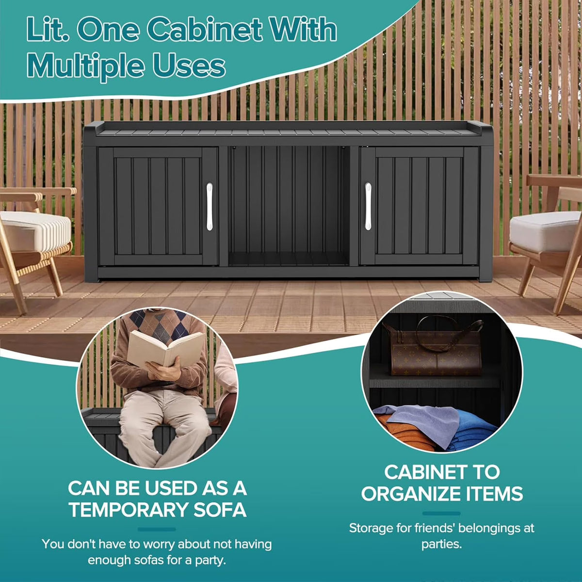 Joxxoaa storage Benches 120 Gallon 2-Door Shoe Cabinet – Resin Shoe Bench with Storage for Shoes & Accessories (Black, Two-Door)