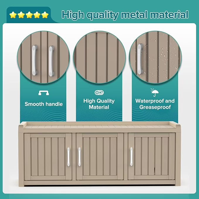 Joxxoaa storage Benches 120 Gallon 3-Door Shoe Cabinet – Resin Shoe Bench with Storage for Entryway & Hallway (Grey, Three-Door)
