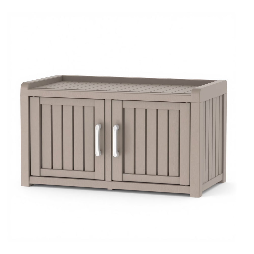 Joxxoaa storage Benches Double-Door Shoe Cabinet – Resin Storage Bench with Shoe Rack for Entryway (Grey, Dual-Sided)