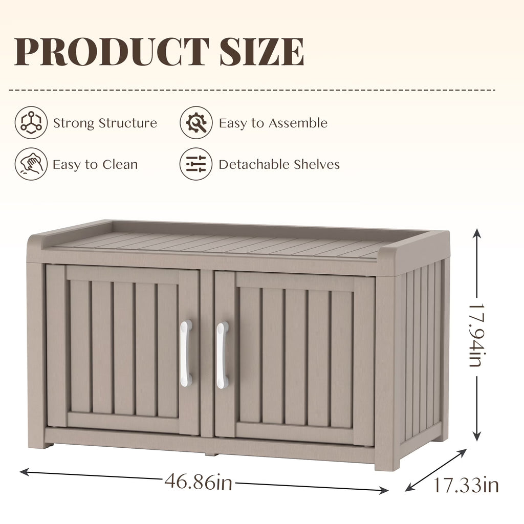 Joxxoaa storage Benches Double-Door Shoe Cabinet – Resin Storage Bench with Shoe Rack for Entryway (Grey, Dual-Sided)