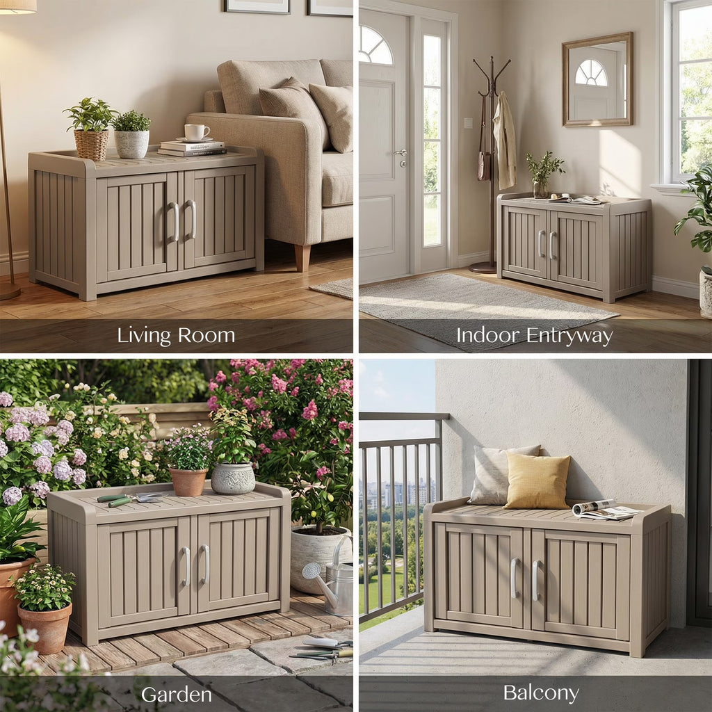 Joxxoaa storage Benches Double-Door Shoe Cabinet – Resin Storage Bench with Shoe Rack for Entryway (Grey, Dual-Sided)