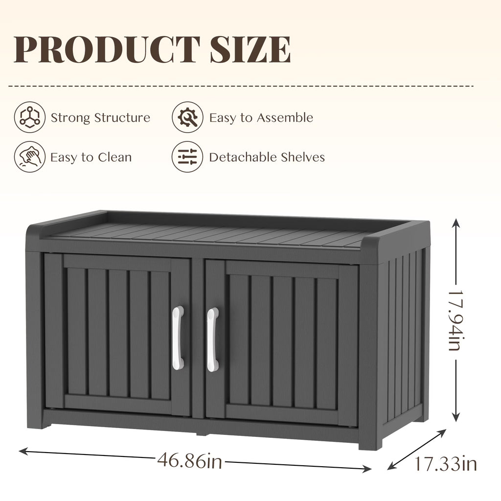 Joxxoaa storage Benches Double-Door Shoe Cabinet – Resin Storage Bench with Shoe Rack for Entryway (Black, Dual-Sided)