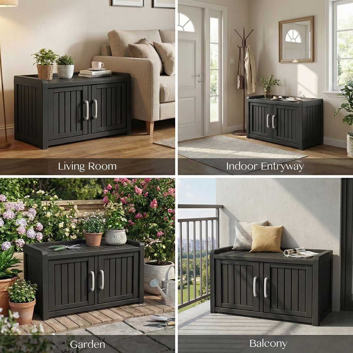 Joxxoaa storage Benches Double-Door Shoe Cabinet – Resin Storage Bench with Shoe Rack for Entryway (Black, Dual-Sided)