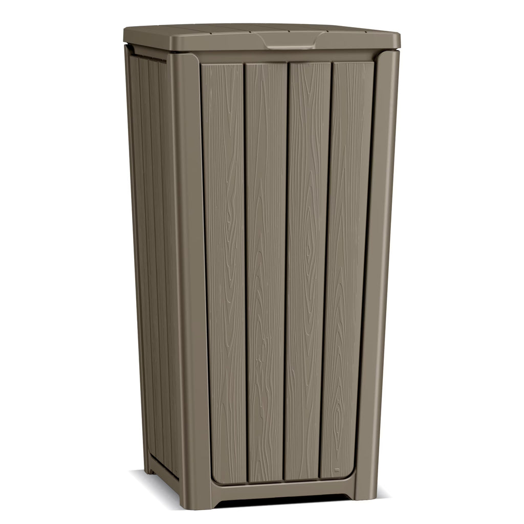 Joxxoaa Outdoor Resin Trash Hideaway, Large Capacity Waste Container with Lid for Patio Backyard Garden, Brown.
