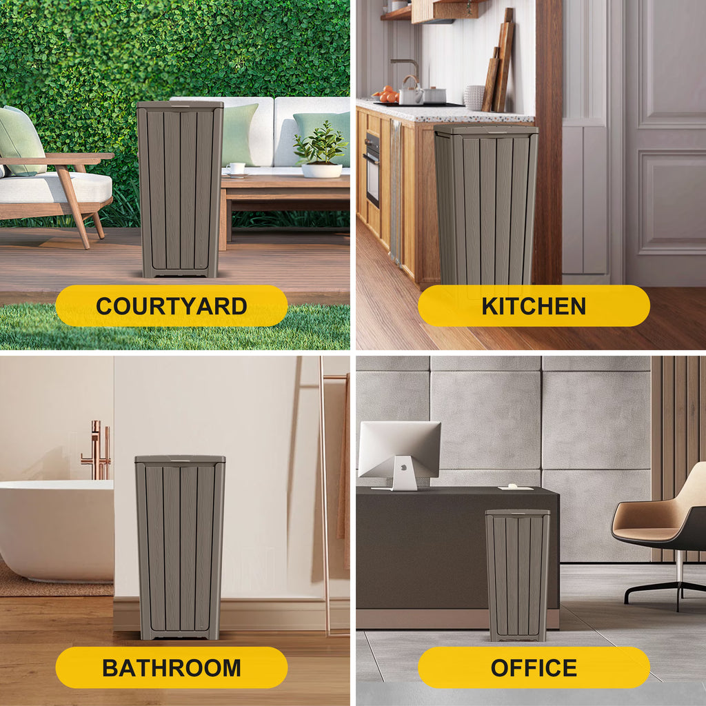 Joxxoaa Outdoor Resin Trash Hideaway, Large Capacity Waste Container with Lid for Patio Backyard Garden, Brown.