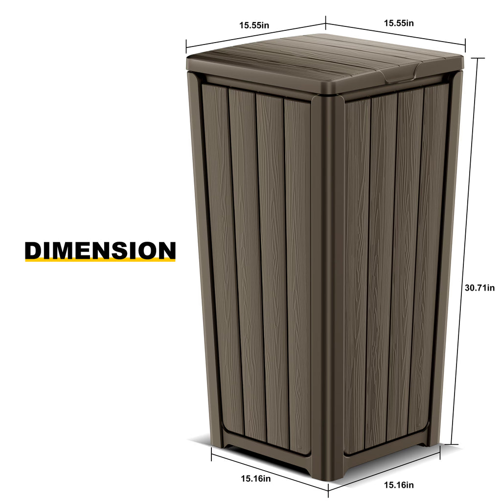 Joxxoaa Outdoor Resin Trash Hideaway, Large Capacity Waste Container with Lid for Patio Backyard Garden, Brown.