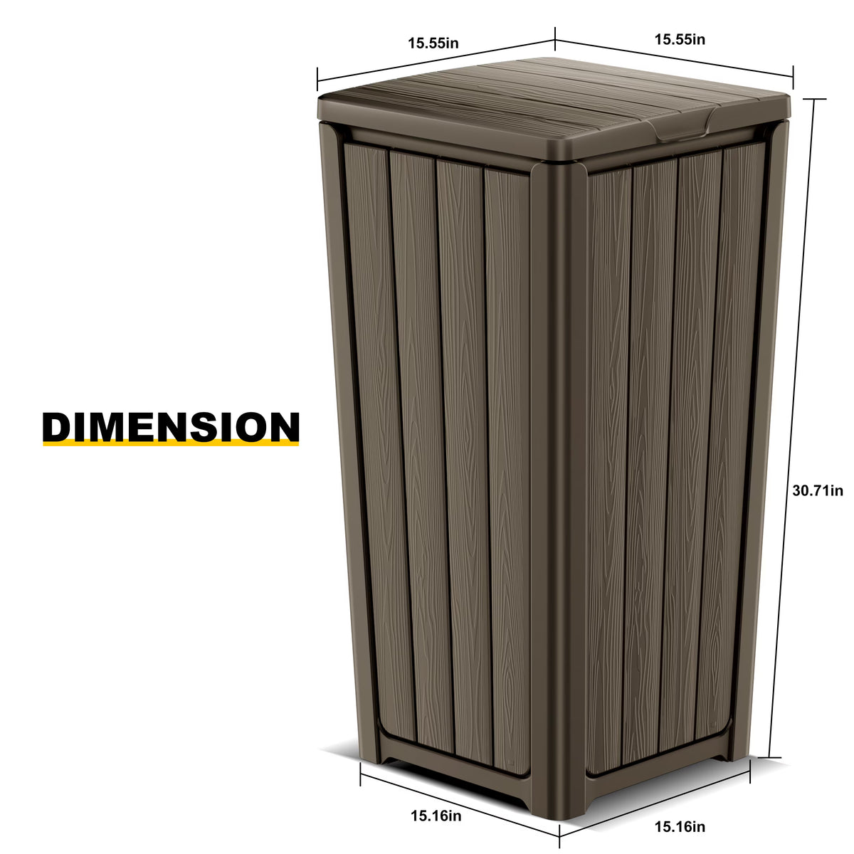 Joxxoaa Outdoor Resin Trash Hideaway, Large Capacity Waste Container with Lid for Patio Backyard Garden, Brown.