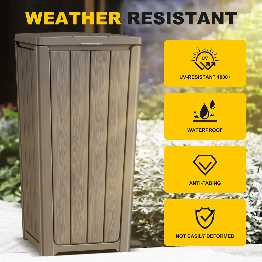 Joxxoaa Outdoor Resin Trash Hideaway, Large Capacity Waste Container with Lid for Patio Backyard Garden, Brown.