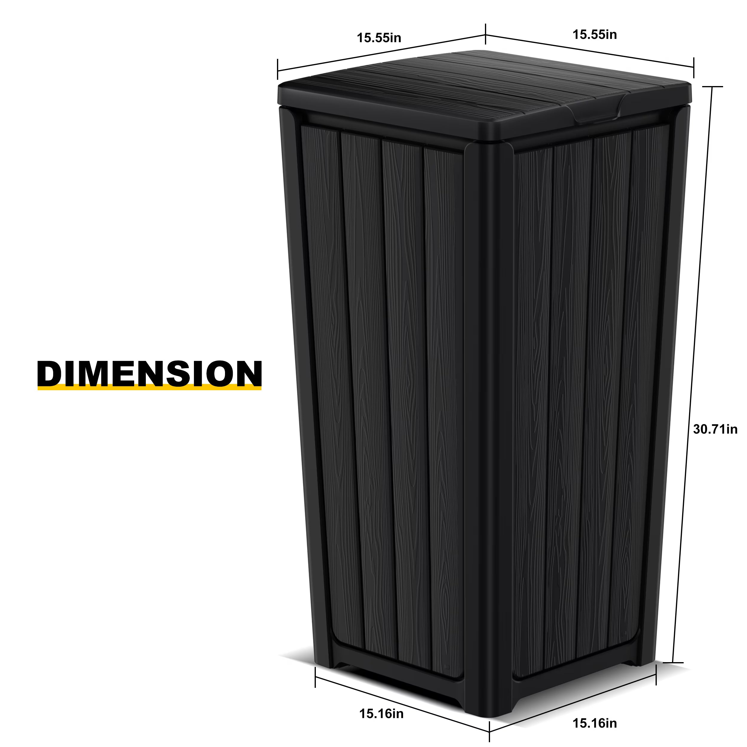 Joxxoaa Outdoor Resin Trash Hideaway, Large Capacity Waste Container with Lid for Patio Backyard Garden, Black.
