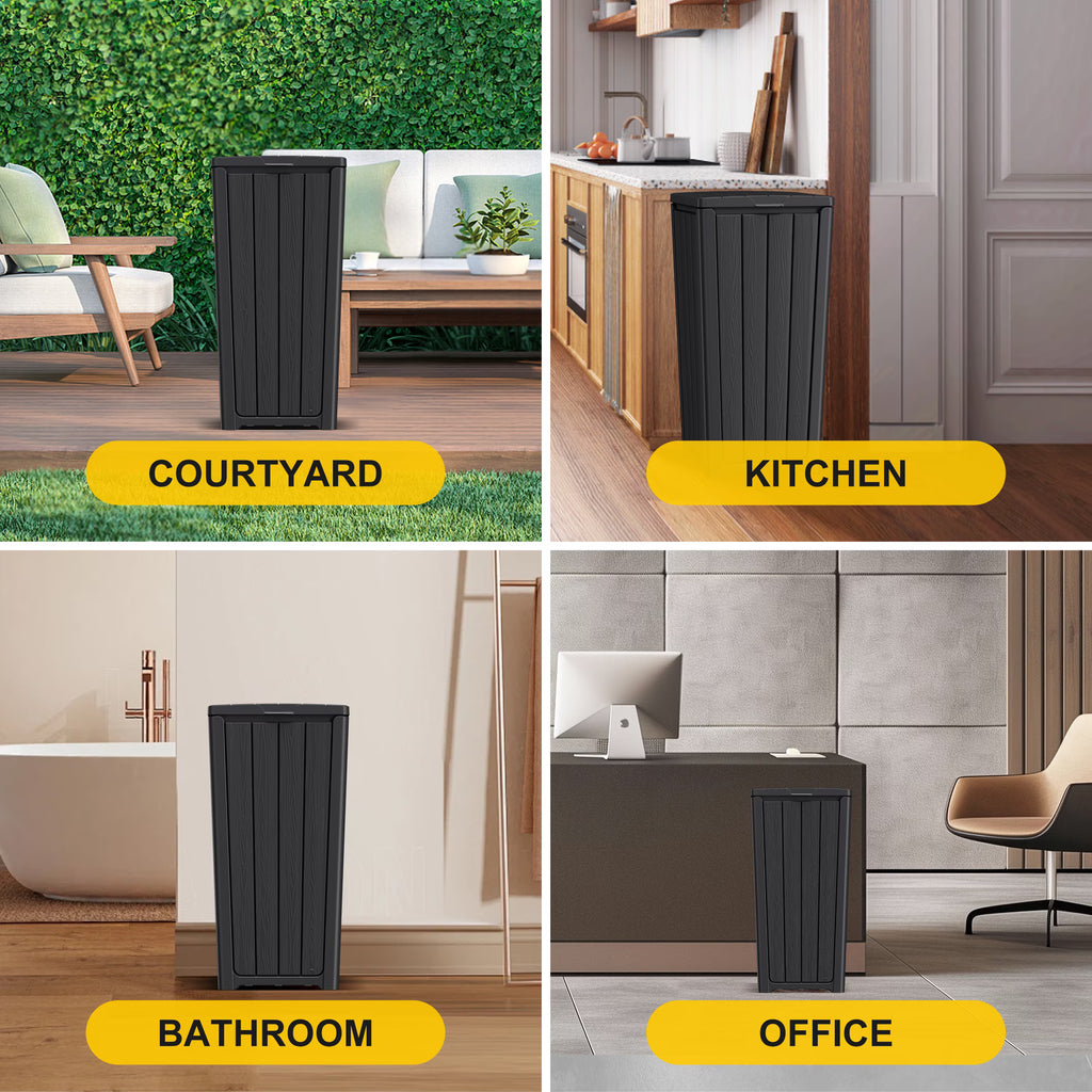 Joxxoaa Outdoor Resin Trash Hideaway, Large Capacity Waste Container with Lid for Patio Backyard Garden, Black.