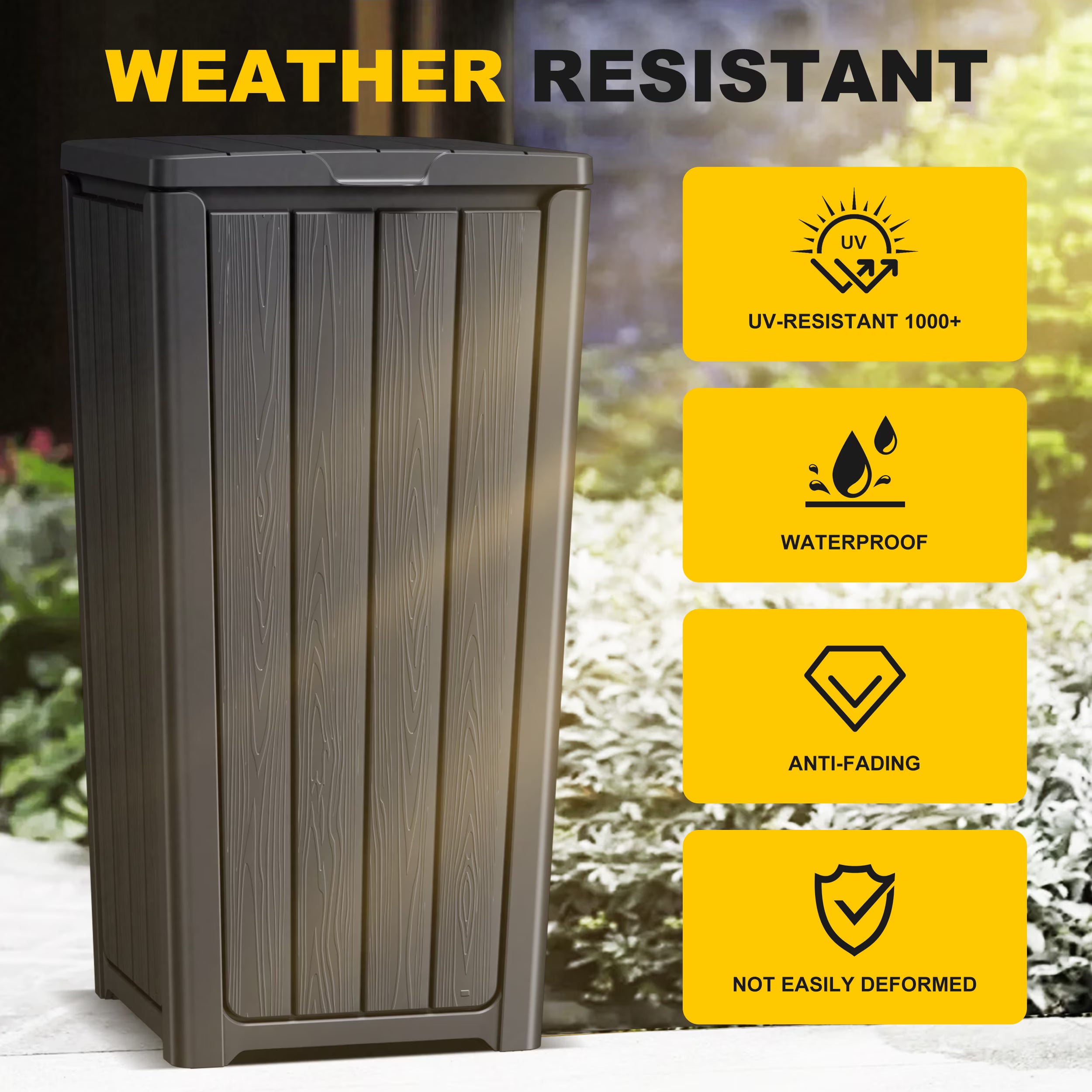 Joxxoaa Outdoor Resin Trash Hideaway, Large Capacity Waste Container with Lid for Patio Backyard Garden, Black.