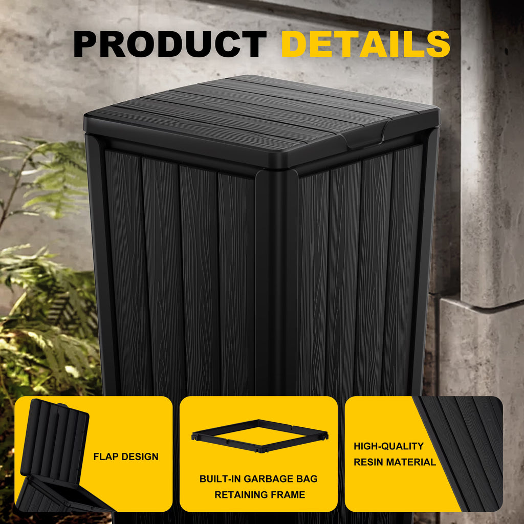 Joxxoaa Outdoor Resin Trash Hideaway, Large Capacity Waste Container with Lid for Patio Backyard Garden, Black.