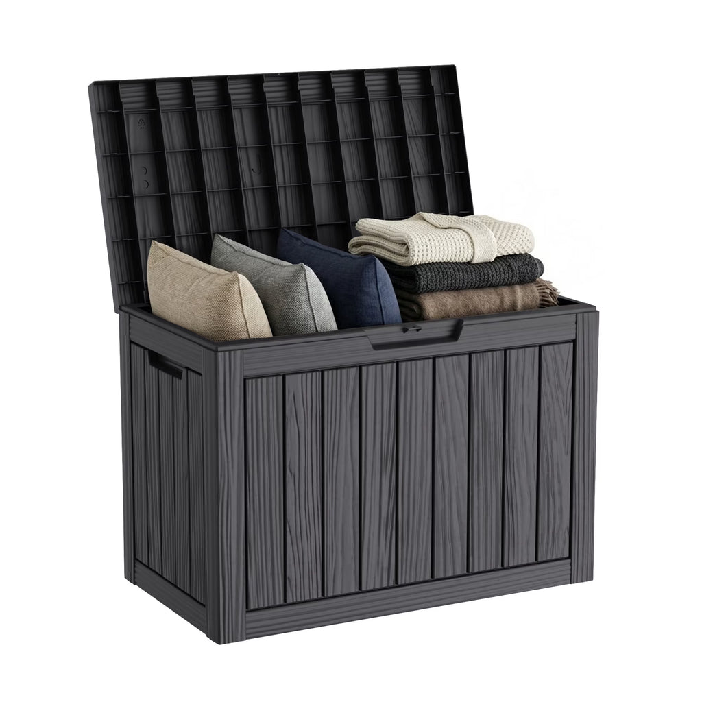 Joxxoaa 45 Gallon Resin Deck Box, Lockable Waterproof Outdoor Storage Container for Patio Cushions, Garden Tools, Black.
