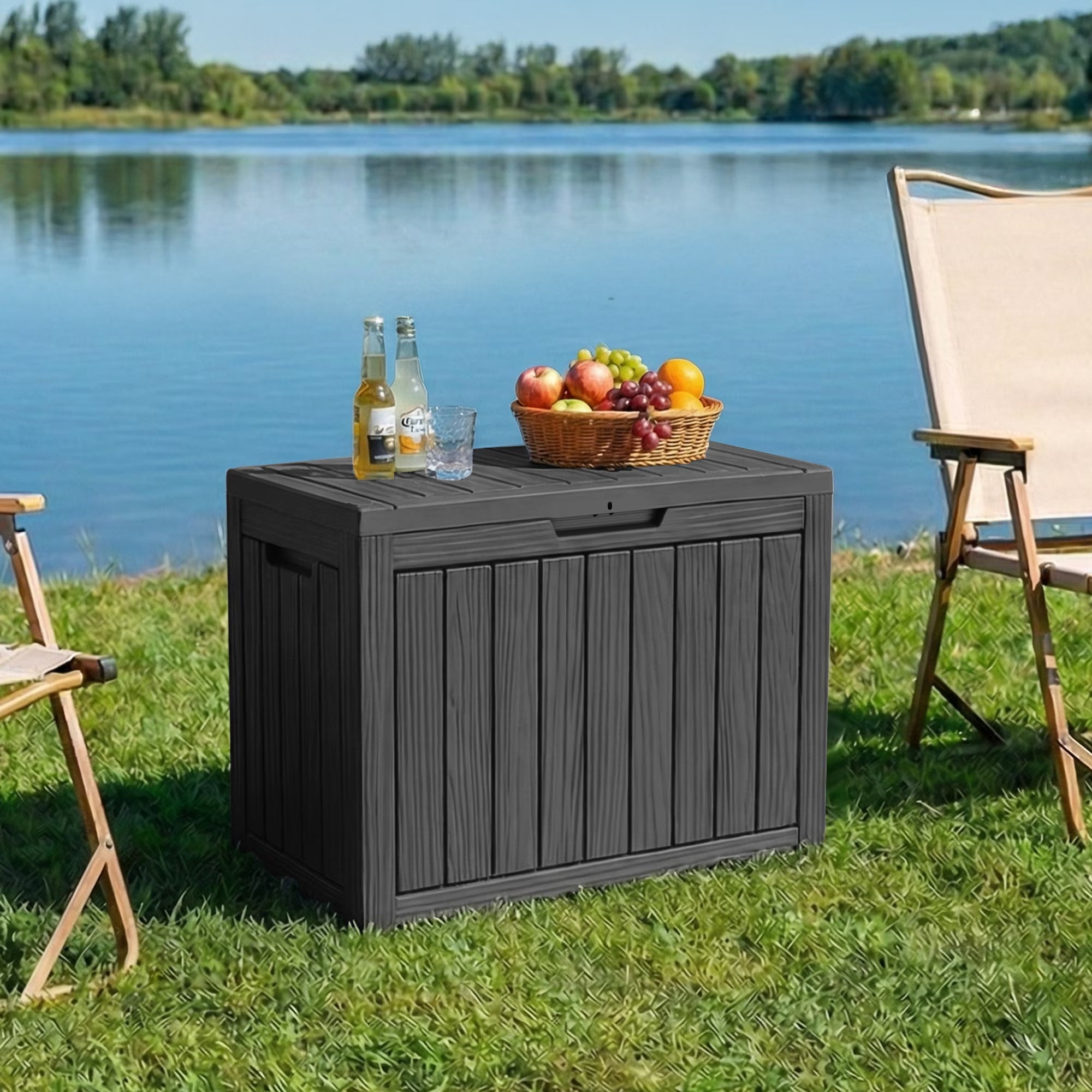 Joxxoaa 45 Gallon Resin Deck Box, Lockable Waterproof Outdoor Storage Container for Patio Cushions, Garden Tools, Black.