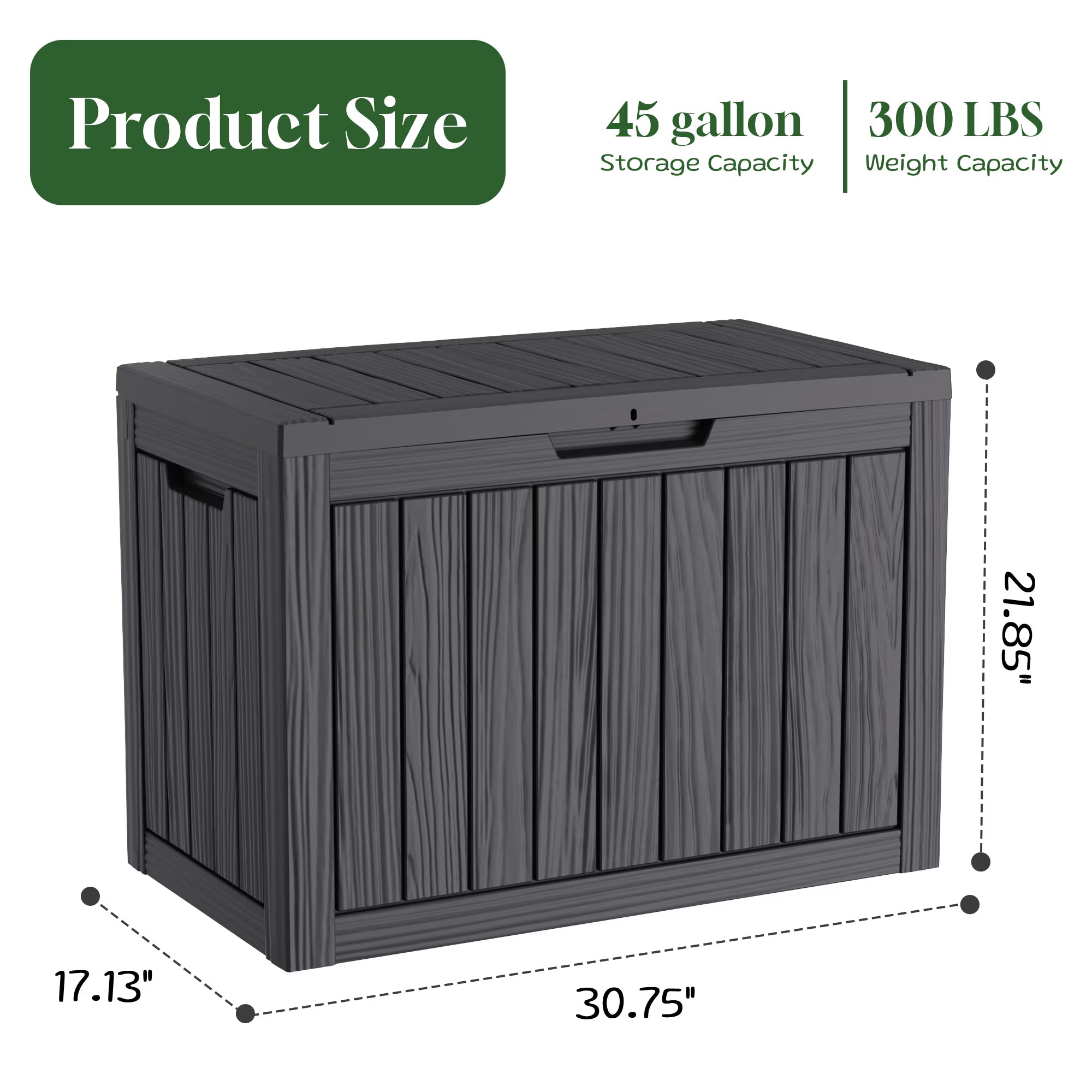 Joxxoaa 45 Gallon Resin Deck Box, Lockable Waterproof Outdoor Storage Container for Patio Cushions, Garden Tools, Black.