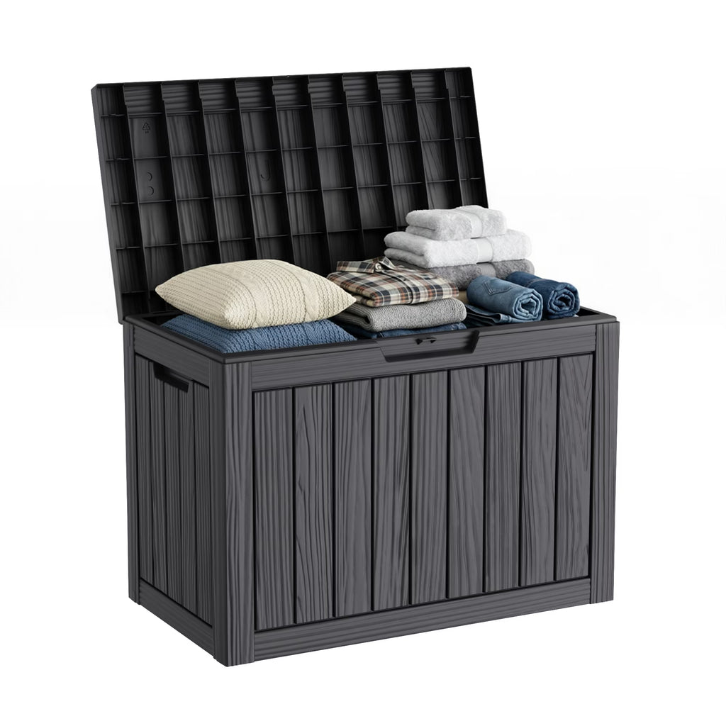 Joxxoaa 45 Gallon Resin Deck Box, Lockable Waterproof Outdoor Storage Container for Patio Cushions, Garden Tools, Black.