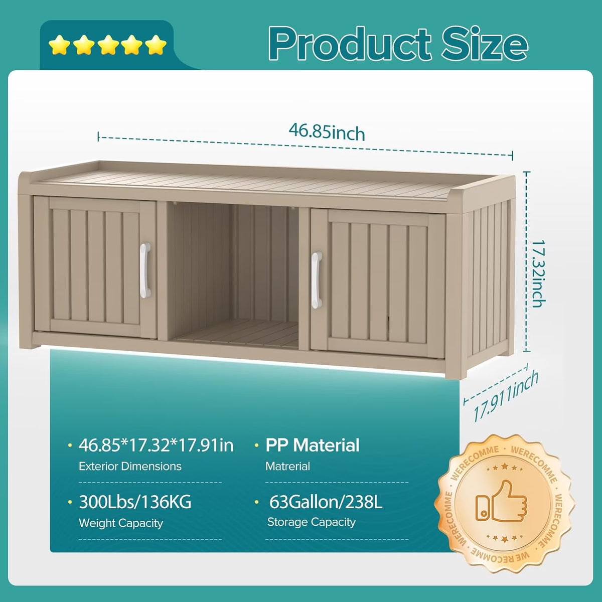 Joxxoaa storage Benches 120 Gallon 2-Door Shoe Cabinet – Resin Shoe Bench with Storage for Shoes & Accessories (Grey, Two-Door)