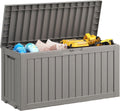 Joxxoaa 75 Gallon Resin Deck Box, Waterproof Indoor & Outdoor Storage Bin for Patio Cushions, Garden Tools and Pool Accessories, Gray