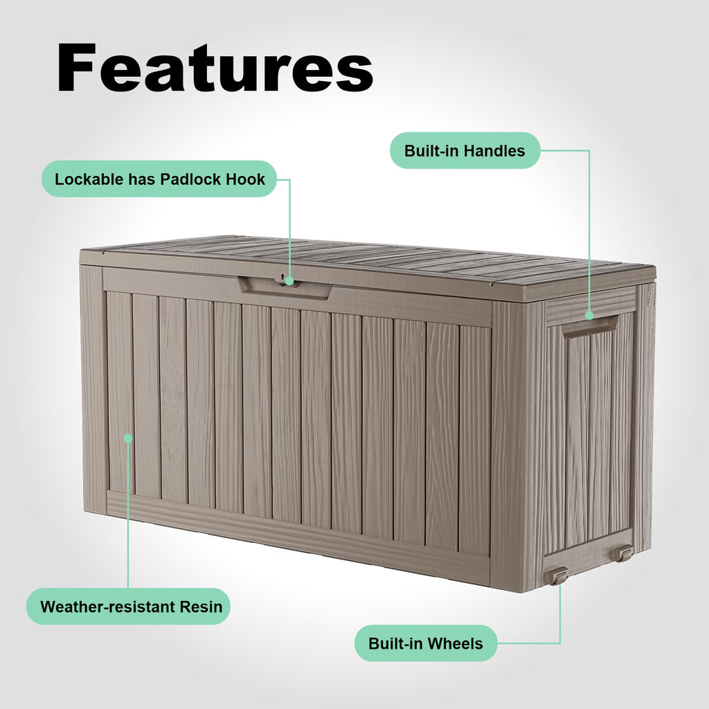 Joxxoaa 75 Gallon Resin Deck Box, Waterproof Indoor & Outdoor Storage Bin for Patio Cushions, Garden Tools and Pool Accessories, Gray