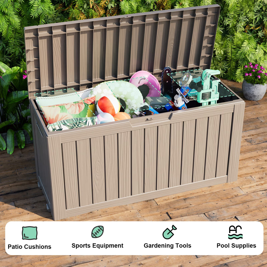 Joxxoaa 75 Gallon Resin Deck Box, Waterproof Indoor & Outdoor Storage Bin for Patio Cushions, Garden Tools and Pool Accessories, Gray