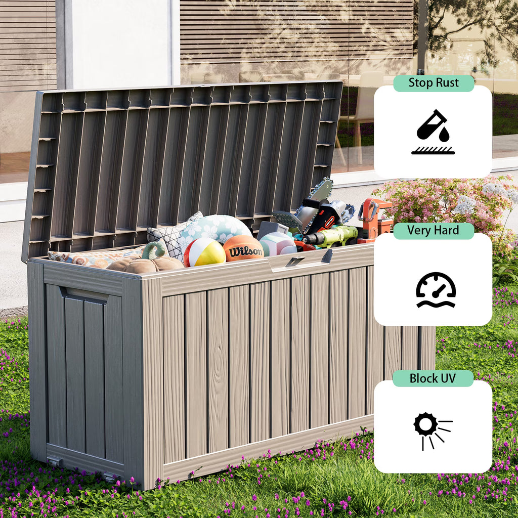 Joxxoaa 75 Gallon Resin Deck Box, Waterproof Indoor & Outdoor Storage Bin for Patio Cushions, Garden Tools and Pool Accessories, Gray
