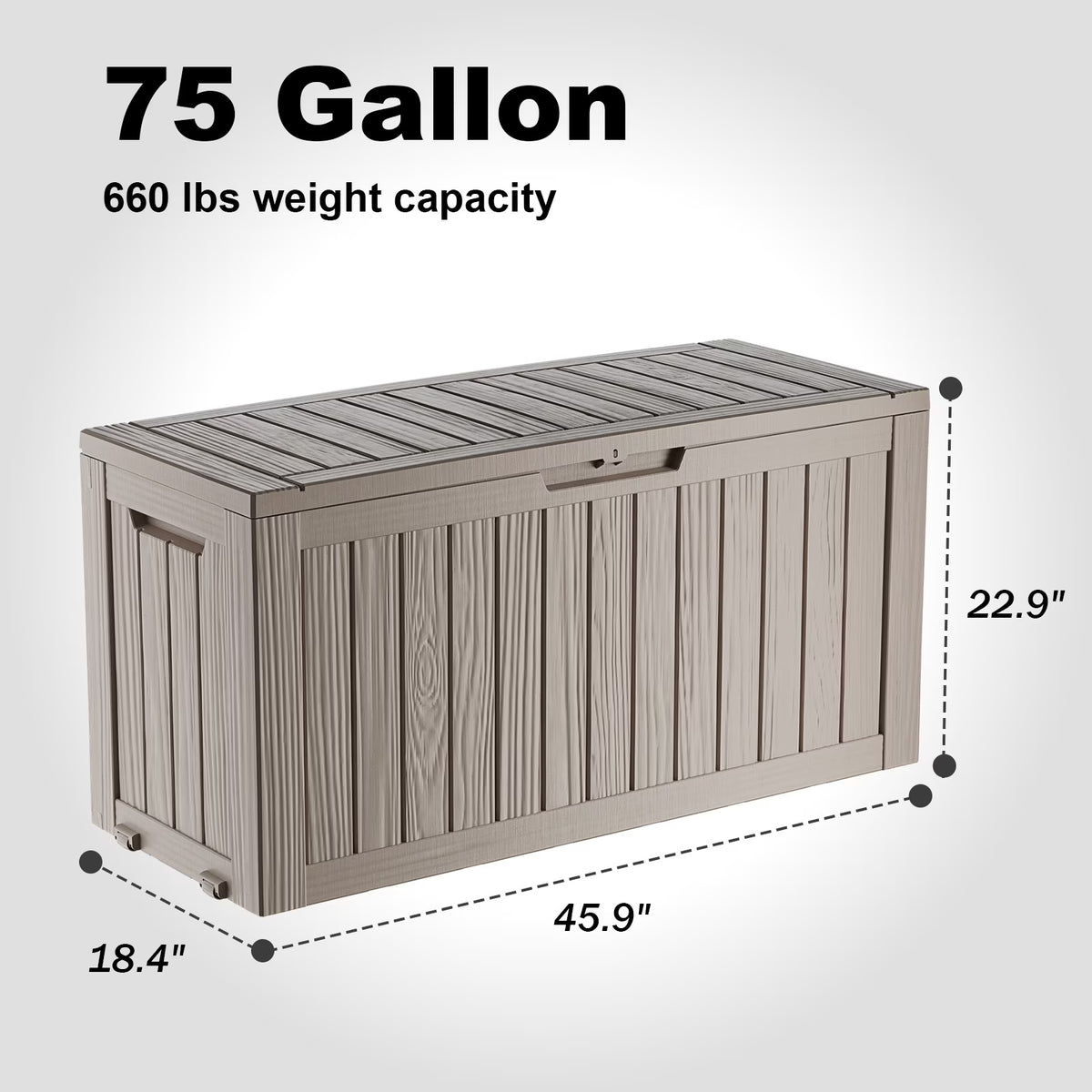 Joxxoaa 75 Gallon Resin Deck Box, Waterproof Indoor & Outdoor Storage Bin for Patio Cushions, Garden Tools and Pool Accessories, Gray