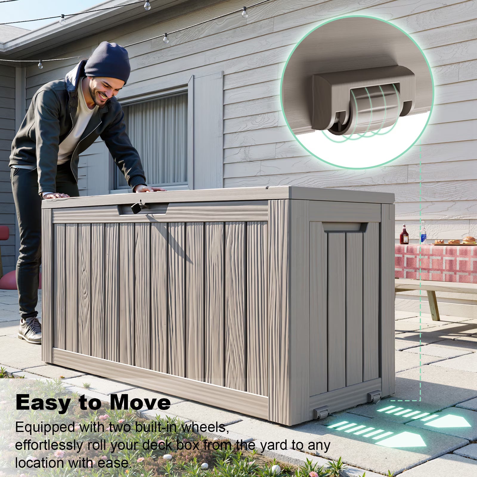 Joxxoaa 75 Gallon Resin Deck Box, Waterproof Indoor & Outdoor Storage Bin for Patio Cushions, Garden Tools and Pool Accessories, Gray