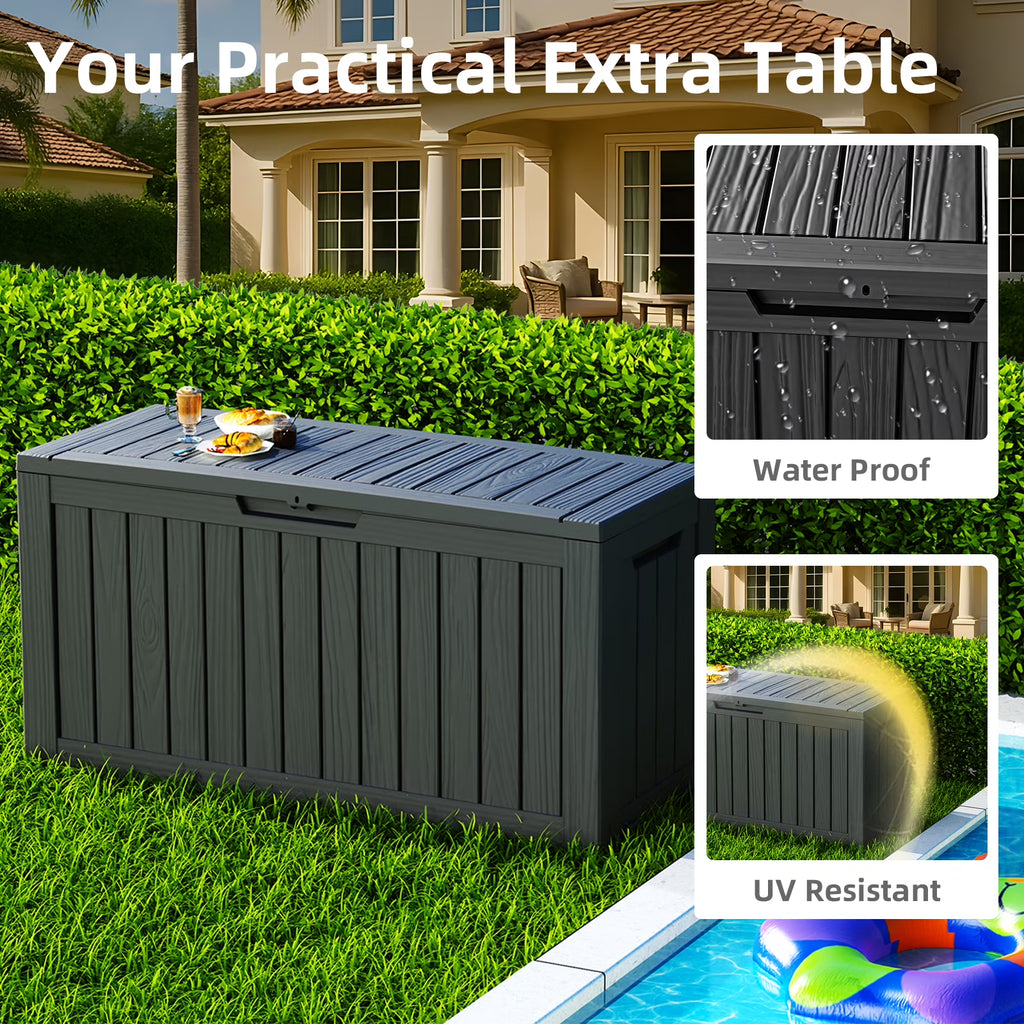 Joxxoaa 75 Gallon Resin Deck Box Waterproof Outdoor Storage Box for Patio Furniture Pool Accessories Indoor Storage for Cushion Garden Tools (75 Gallon, Black).