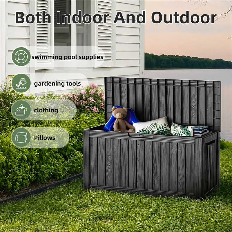 Joxxoaa 75 Gallon Resin Deck Box Waterproof Outdoor Storage Box for Patio Furniture Pool Accessories Indoor Storage for Cushion Garden Tools (75 Gallon, Black).