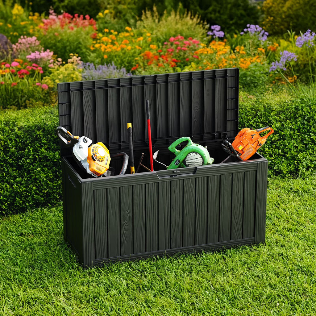 Joxxoaa 75 Gallon Resin Deck Box Waterproof Outdoor Storage Box for Patio Furniture Pool Accessories Indoor Storage for Cushion Garden Tools (75 Gallon, Black).