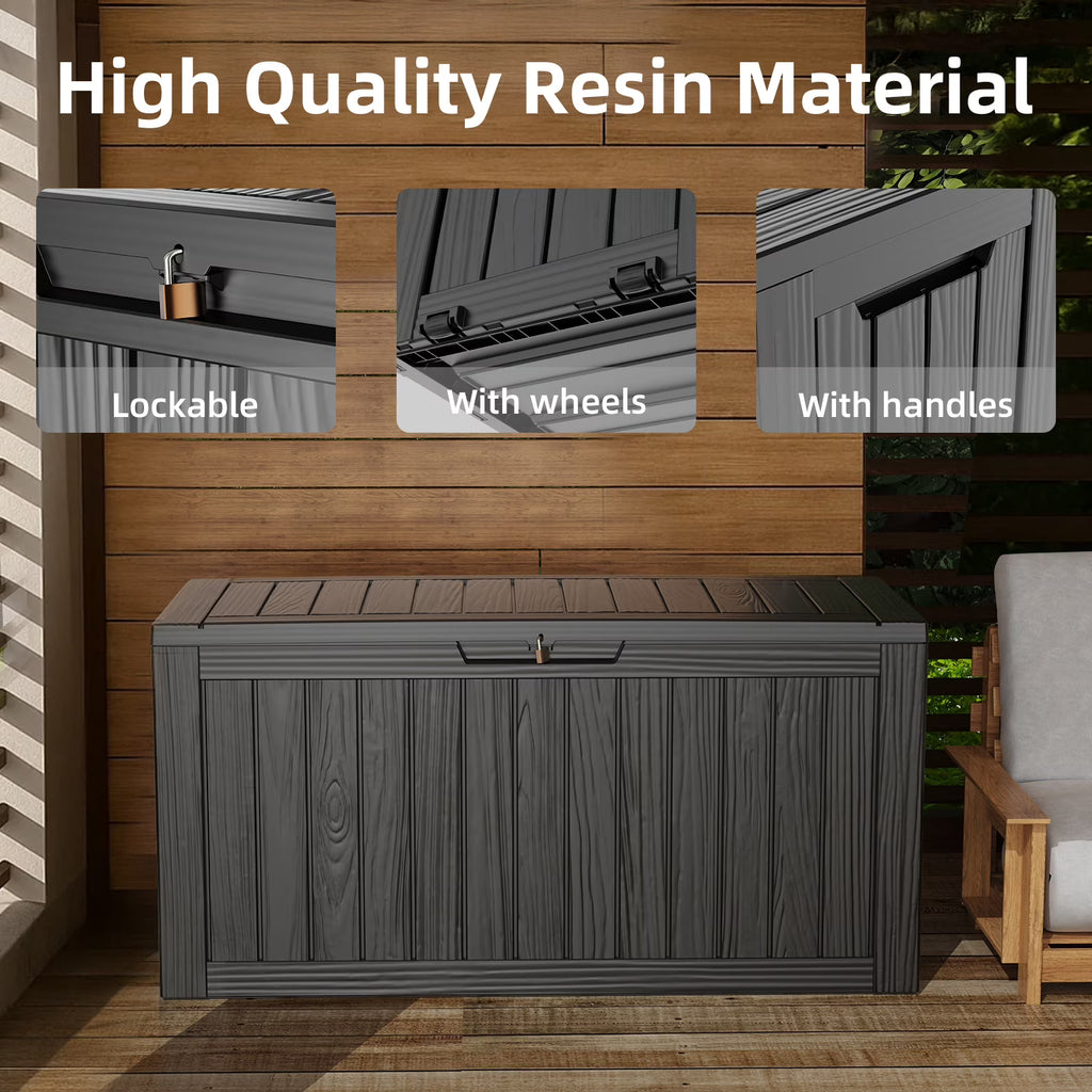 Joxxoaa 75 Gallon Resin Deck Box Waterproof Outdoor Storage Box for Patio Furniture Pool Accessories Indoor Storage for Cushion Garden Tools (75 Gallon, Black).