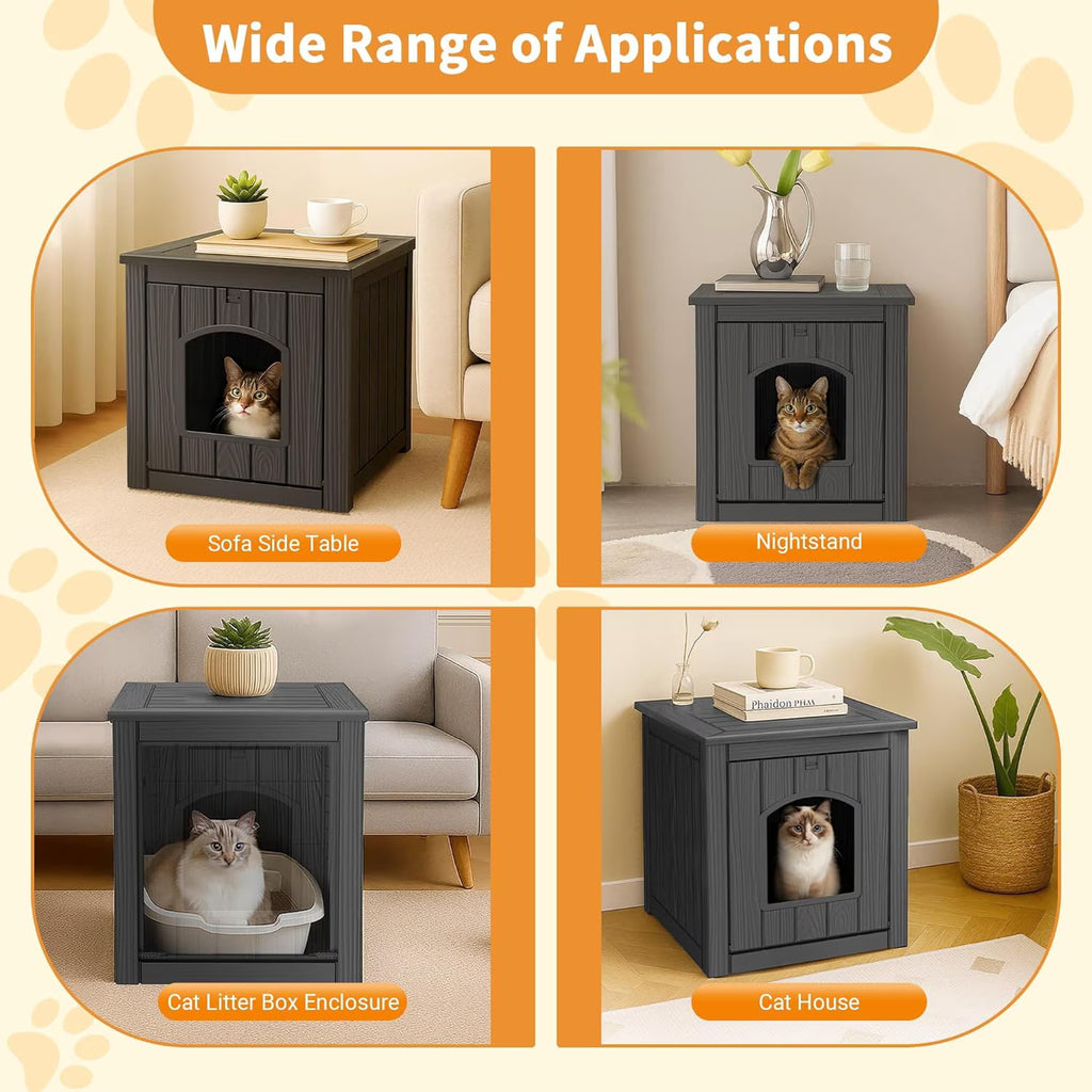 Joxxoaa Resin Outdoor Pet Shelter, Weatherproof Ventilated Insulated Cat House, Multi-Functional Bed for Kittens and Puppies, Black