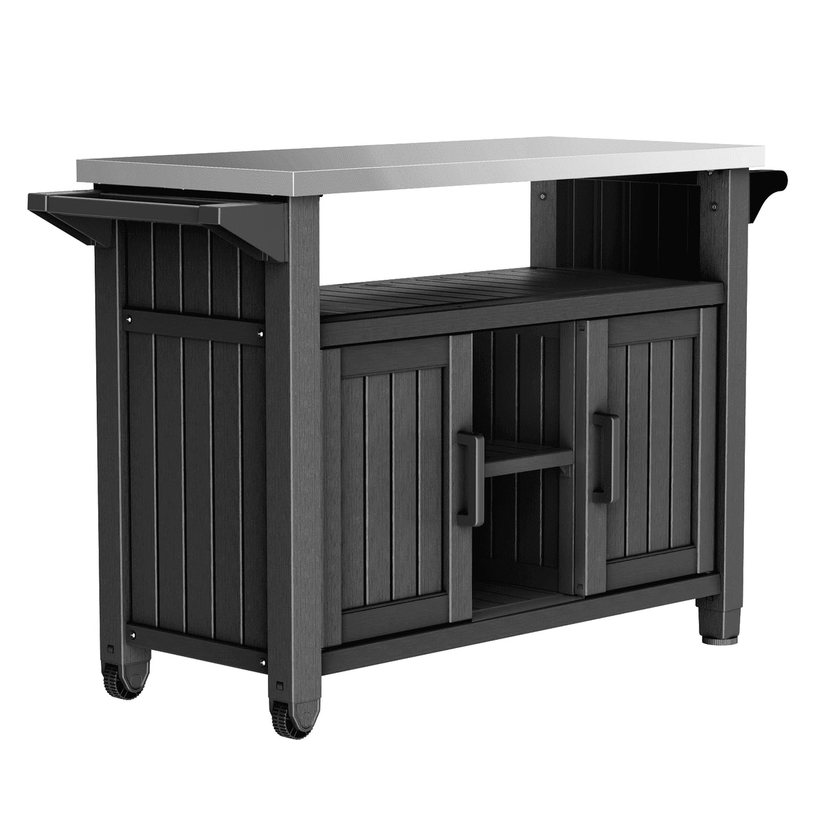 Joxxoaa Outdoor Grill Carts with Wheels,Kitchen Rolling Island with Spice Rack & Towel Rack, Knife Holder, Kitchen Island Cart with Trash Storage Cabinet, Mobile Island Table for Kitchen