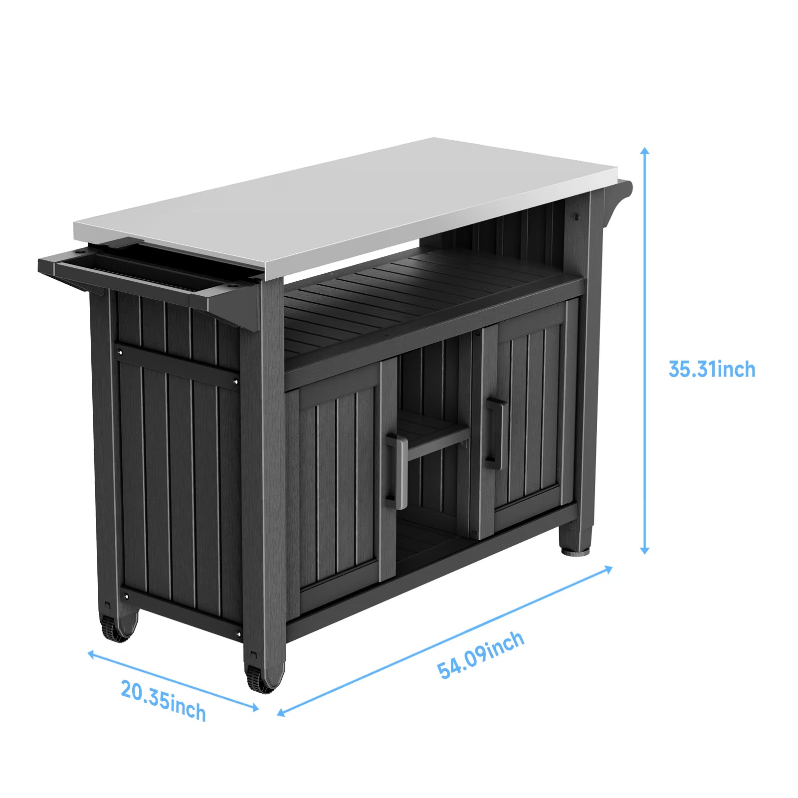 Joxxoaa Outdoor Grill Carts with Wheels,Kitchen Rolling Island with Spice Rack & Towel Rack, Knife Holder, Kitchen Island Cart with Trash Storage Cabinet, Mobile Island Table for Kitchen