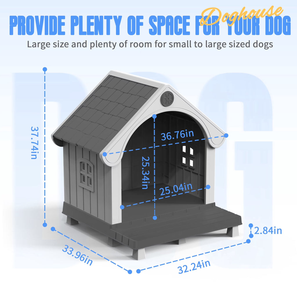 Joxxoaa Dog House Resin Dog Kennel with Cute Elegant Design & Extended Elevated Floor, Dog Houses for Large Dogs Outside Weatherproof for Indoor & Outdoor Use