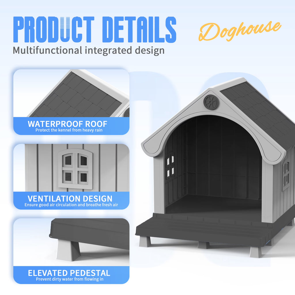 Joxxoaa Dog House Resin Dog Kennel with Cute Elegant Design & Extended Elevated Floor, Dog Houses for Large Dogs Outside Weatherproof for Indoor & Outdoor Use
