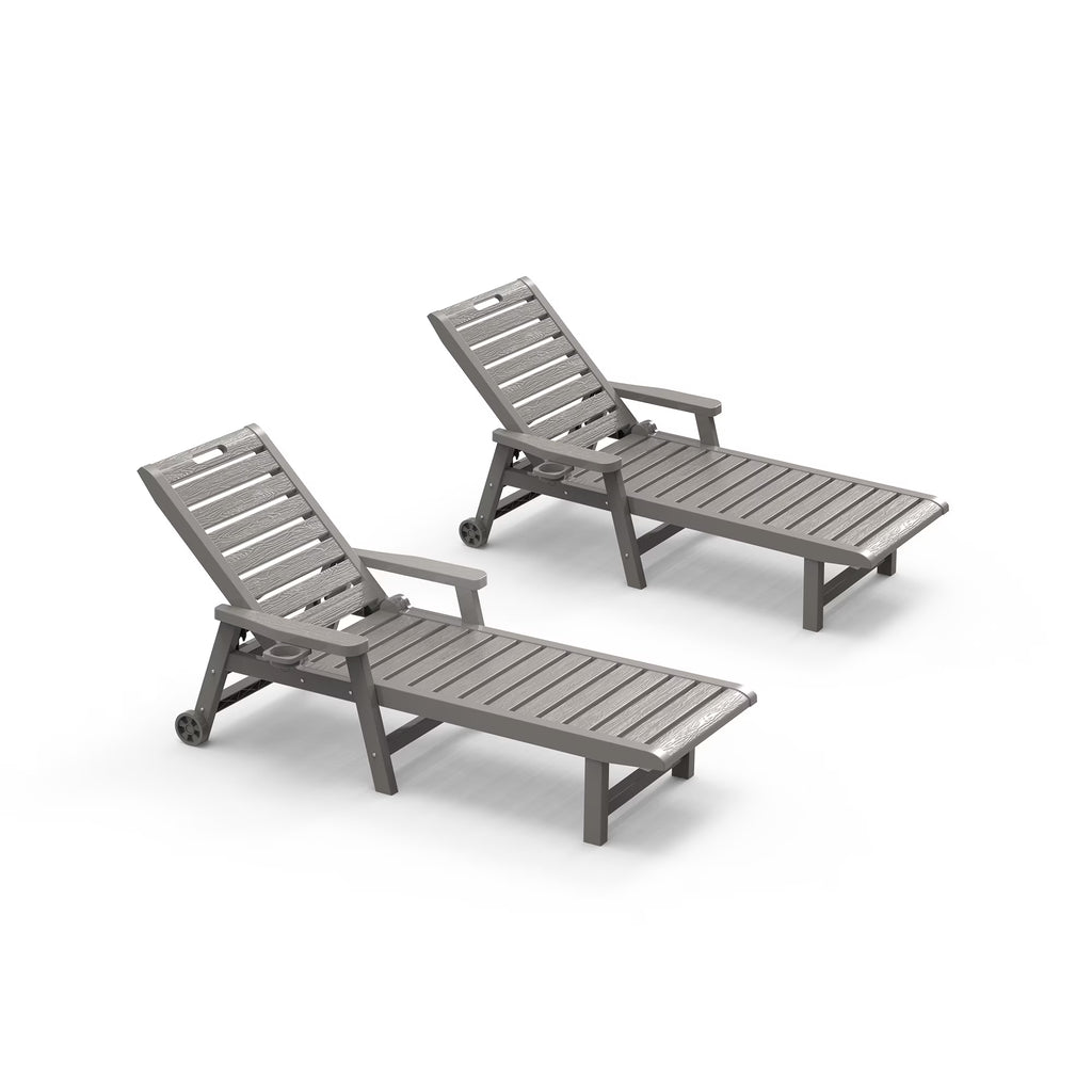 Joxxoaa Outdoor resin lounge chair, adjustable tilt patio chair, waterproof and easy to clean, with wheels and cup holder, suitable for poolside backyards. Gray/Black